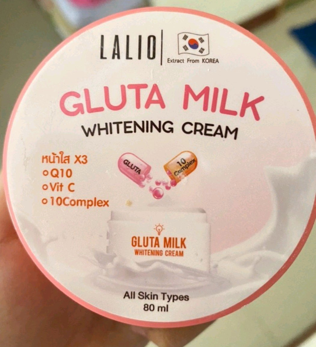 Lalio Gluta Milk Whitening Cream Skin Face Q10 Vit C Moisturized Smooth 80ml